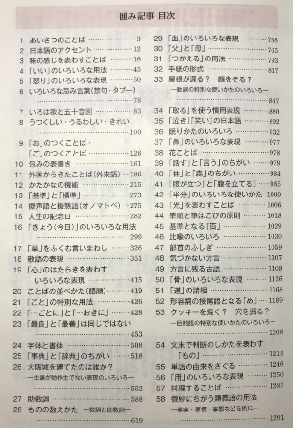 例解新国語辞典 囲み記事 目次