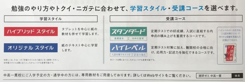 進研ゼミ 中一・中二講座 学習スタイルとコース