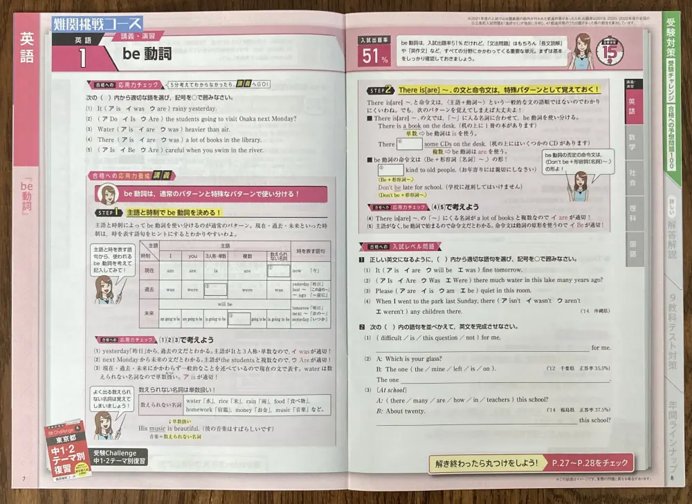 進研ゼミ中三受験講座 受験対策見本 難関挑戦コース