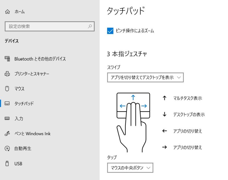 Windows10 タッチパッド操作